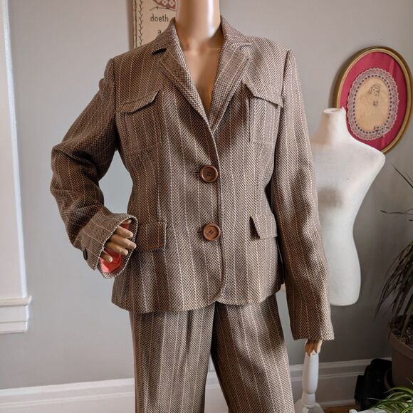 Vintage Y2K View Collection Pantsuit Knit Blazer Herringbone Office Plus Size 14 - Picture 10 of 16